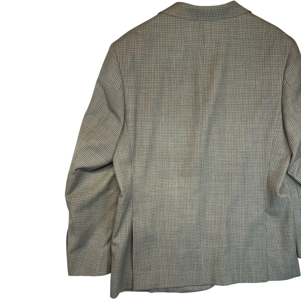 PRONTOMODA‎ Blazer Jacket Tan Plaid 100% Lambs Wool Classic Sophisticated 44R